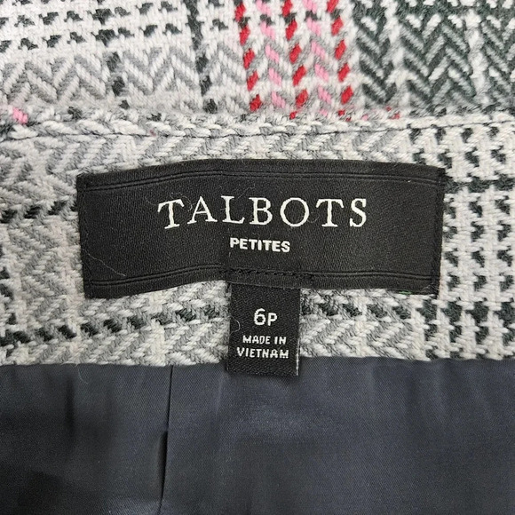 Talbots Straight Pencil Tweed Skirt Wool Gray Plaid Zip Lined Petite - Picture 4 of 5
